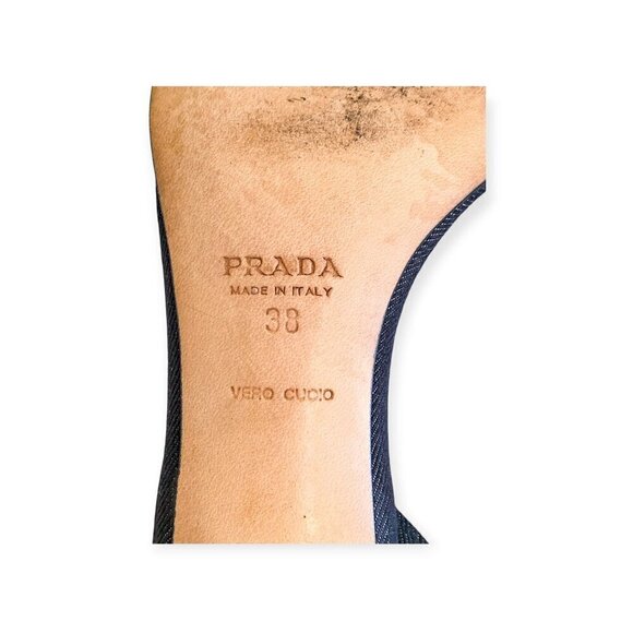 Prada denim ankle strap heeled sandal with black beading, size 38 EU - Picture 10 of 15
